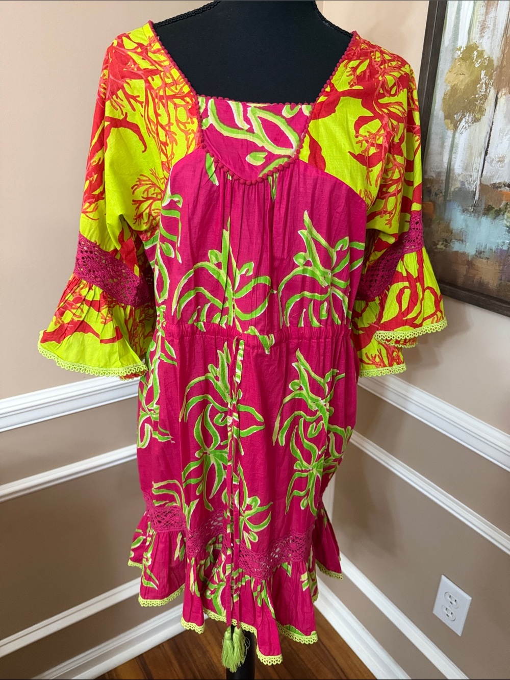 Vibrant Fuchsia & Lime Floral Mini Dress